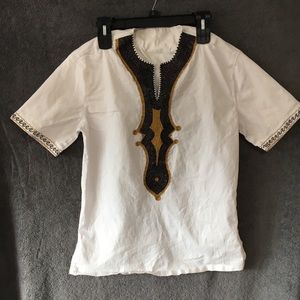 White cotton boys tunic with black /gold details